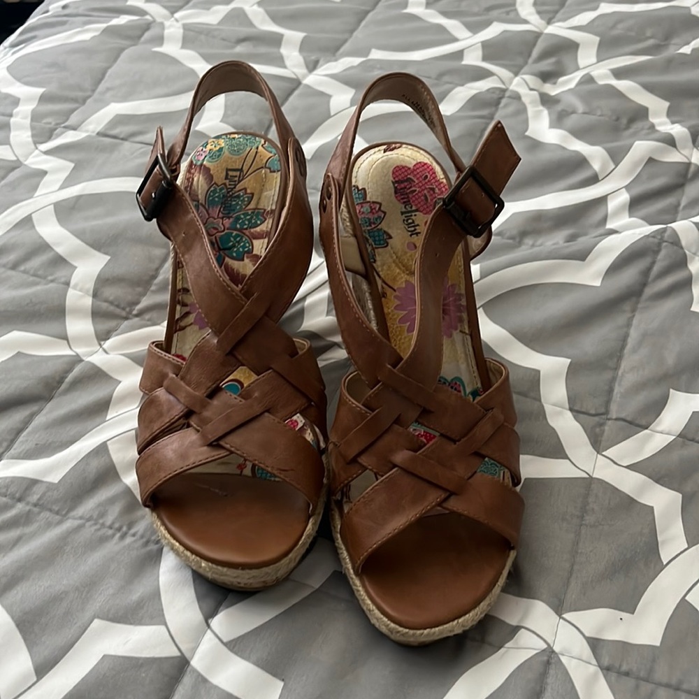 Brown strappy wedges